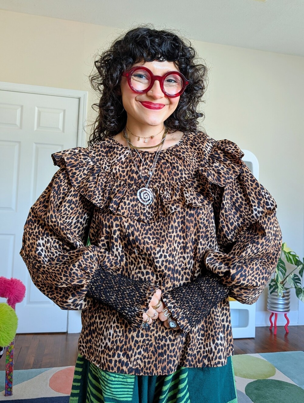 Topshop cheetah print collared puff sleeve blouse
